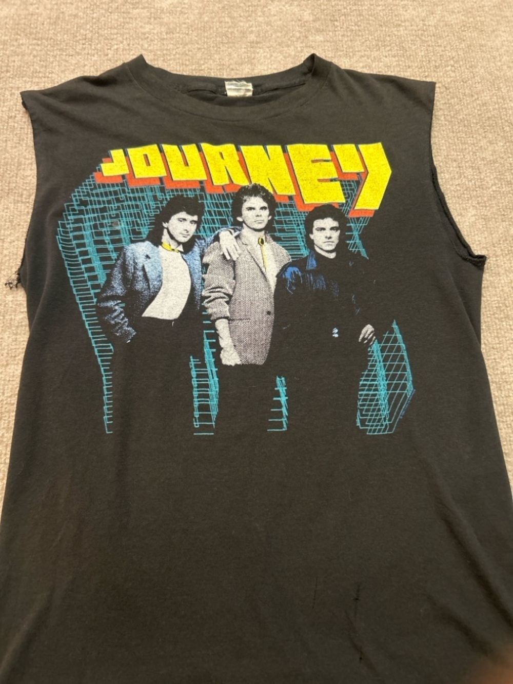 Anvil Black Journey Graphic Band Tank Top with Yellow & Teal Print
